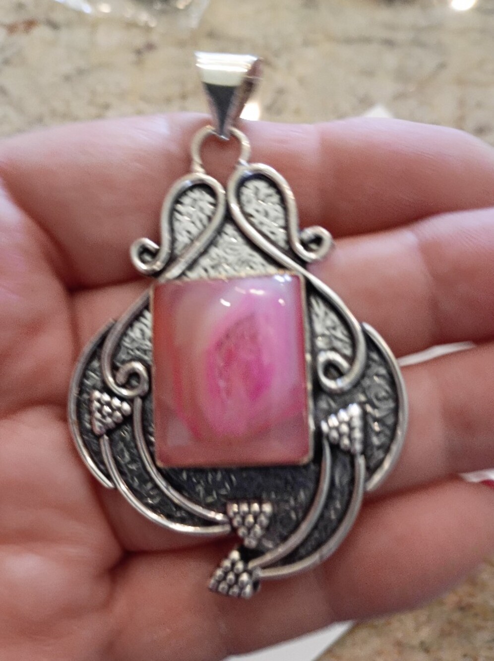 Real Hot Pink Agate Druzy Pendant BEAUTIFUL!